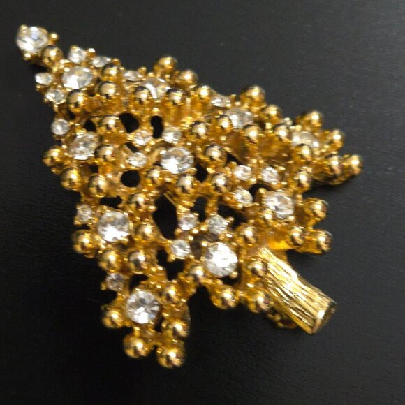 Eisenberg Brooch Gold Tone Christmas Tree White Lights Holiday Joy Festive Pin - Picture 3 of 16